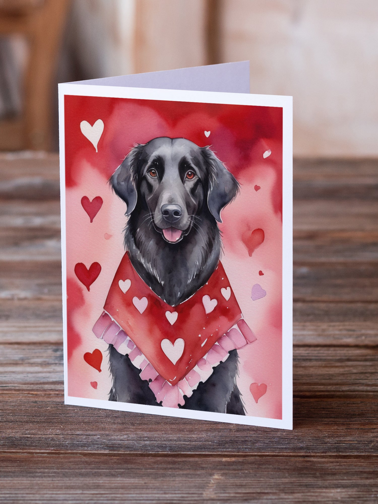 Glamorous Pups : Flat-Coated Retriever My Valentine Greeting Cards Pack of 8
