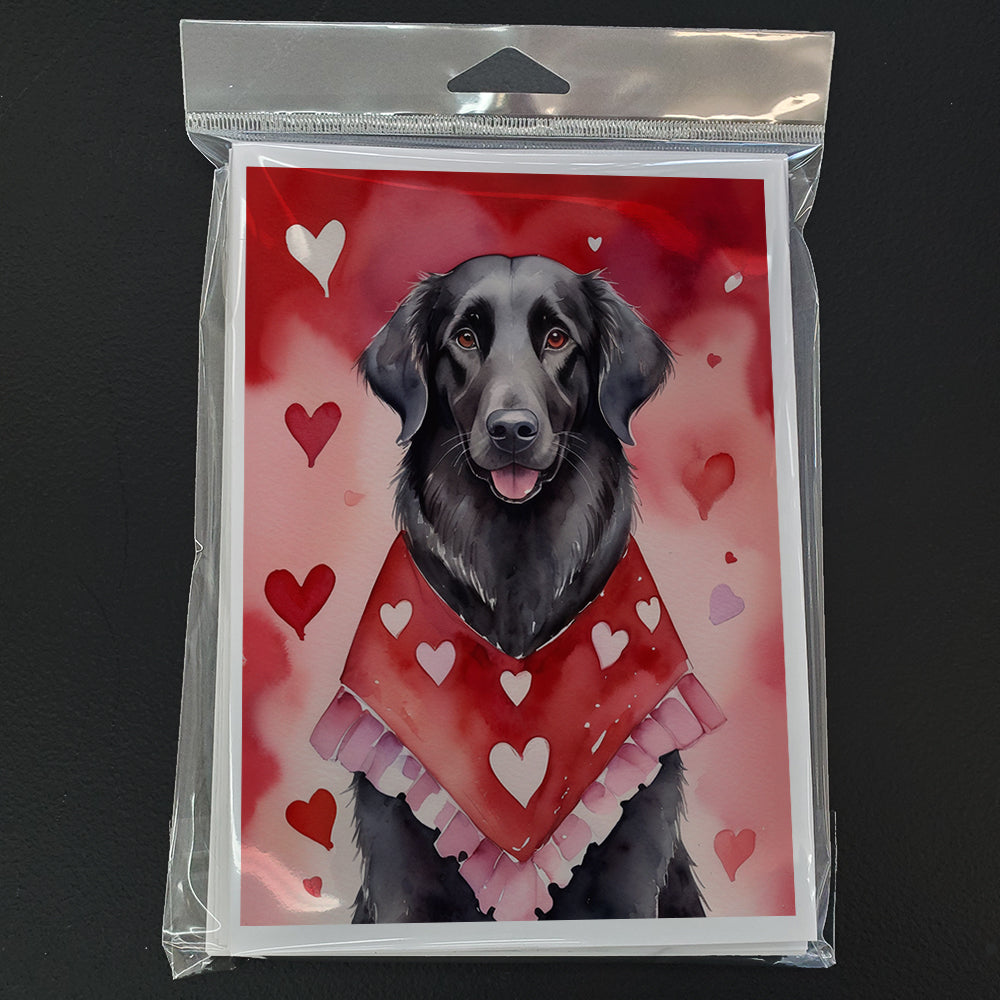 Glamorous Pups : Flat-Coated Retriever My Valentine Greeting Cards Pack of 8