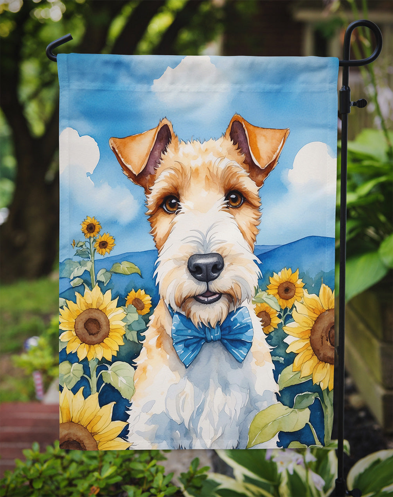 Glamorous Pups : Fox Terrier in Sunflowers Garden Flag