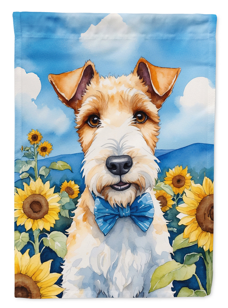 Glamorous Pups : Fox Terrier in Sunflowers Garden Flag