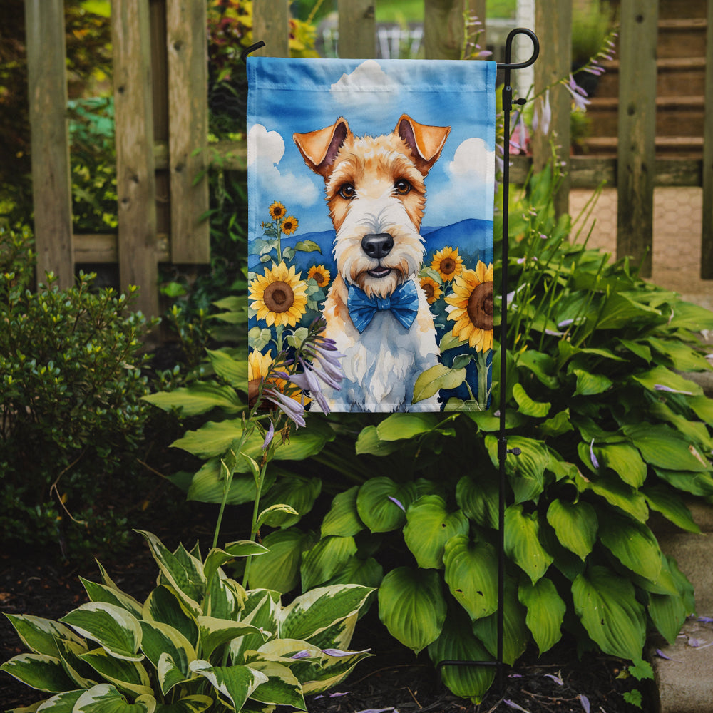 Glamorous Pups : Fox Terrier in Sunflowers Garden Flag