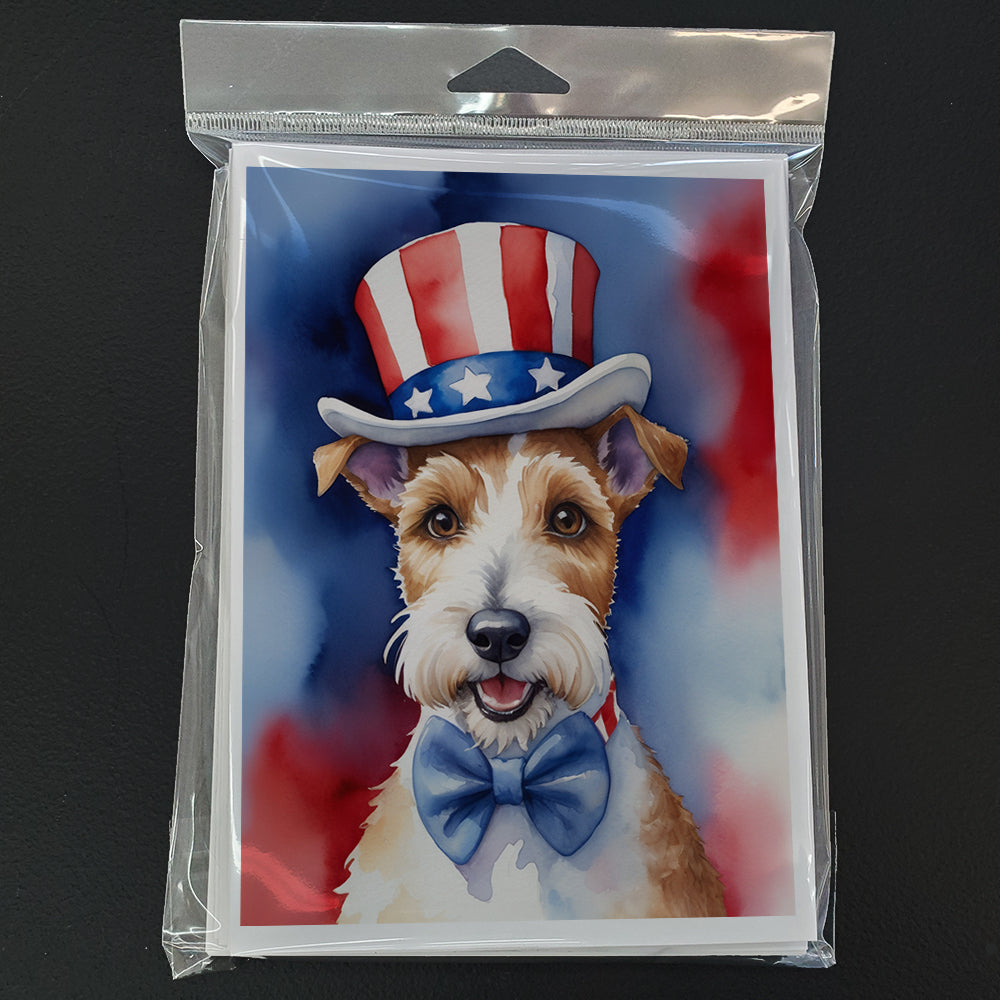 Glamorous Pups : Fox Terrier Patriotic American Greeting Cards Pack of 8