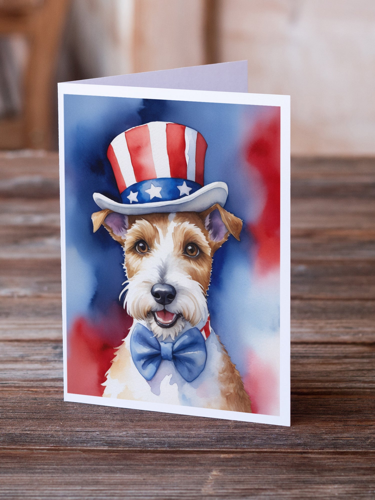 Glamorous Pups : Fox Terrier Patriotic American Greeting Cards Pack of 8
