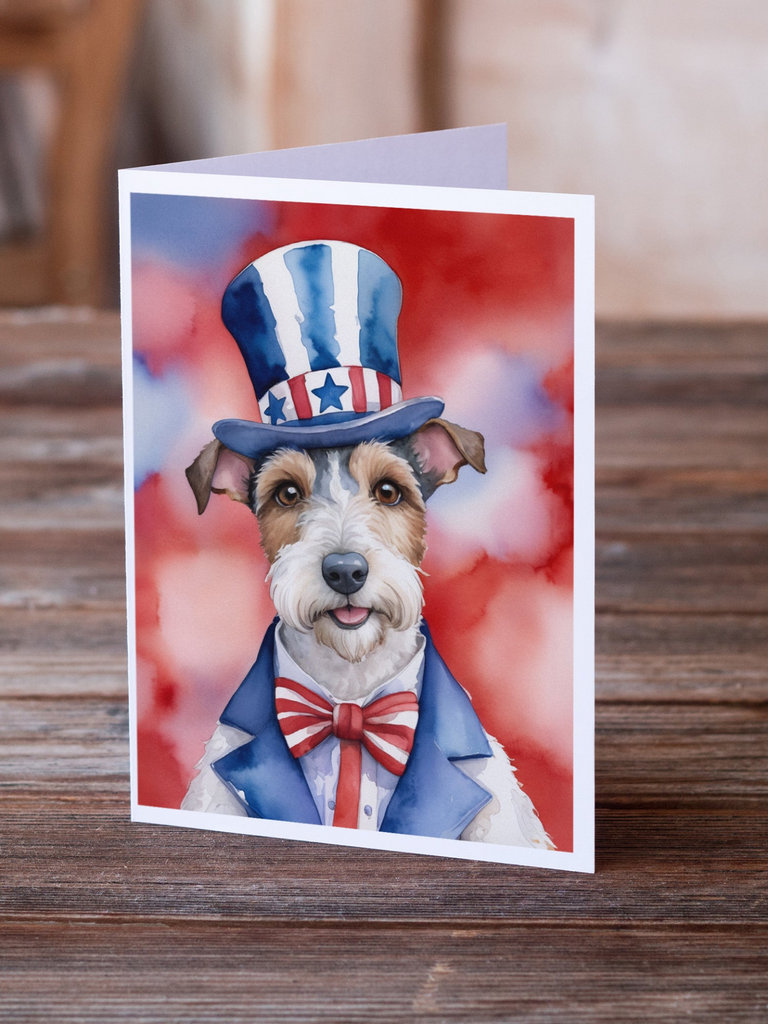 Glamorous Pups : Fox Terrier Patriotic American Greeting Cards Pack of 8