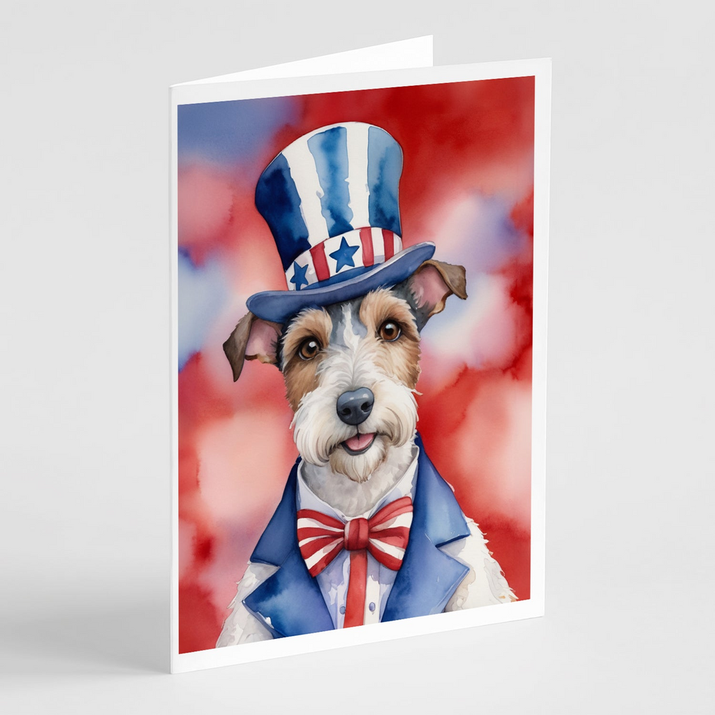 Glamorous Pups : Fox Terrier Patriotic American Greeting Cards Pack of 8
