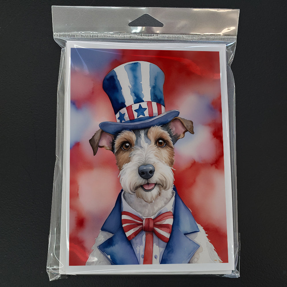 Glamorous Pups : Fox Terrier Patriotic American Greeting Cards Pack of 8