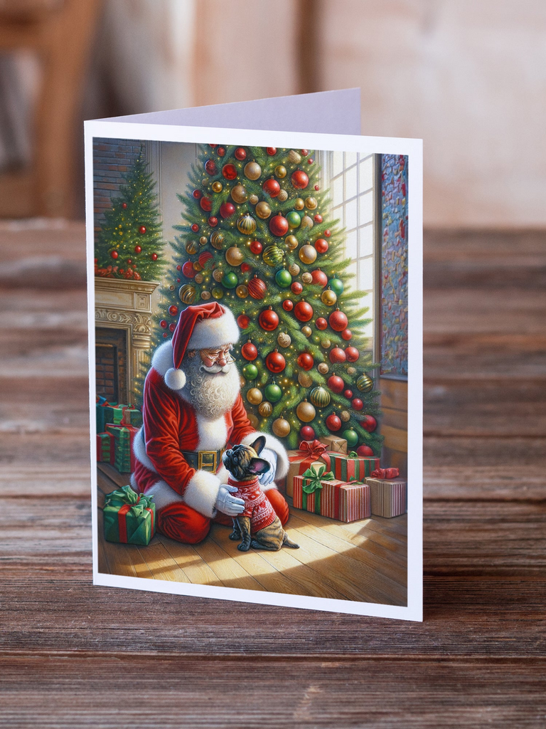 Glamorous Pups : French Bulldog and Santa Claus Greeting Cards Pack of 8