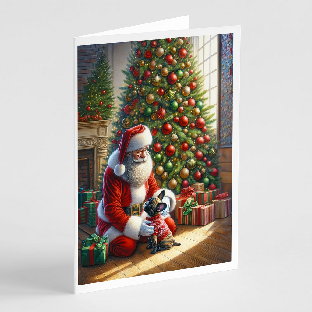 Glamorous Pups : French Bulldog and Santa Claus Greeting Cards Pack of 8