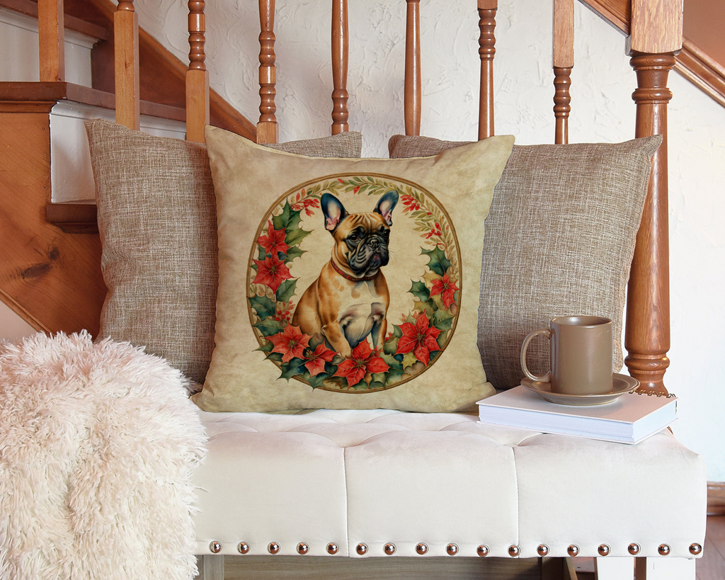 Glamorous Pups : French Bulldog Christmas Flowers Throw Pillow