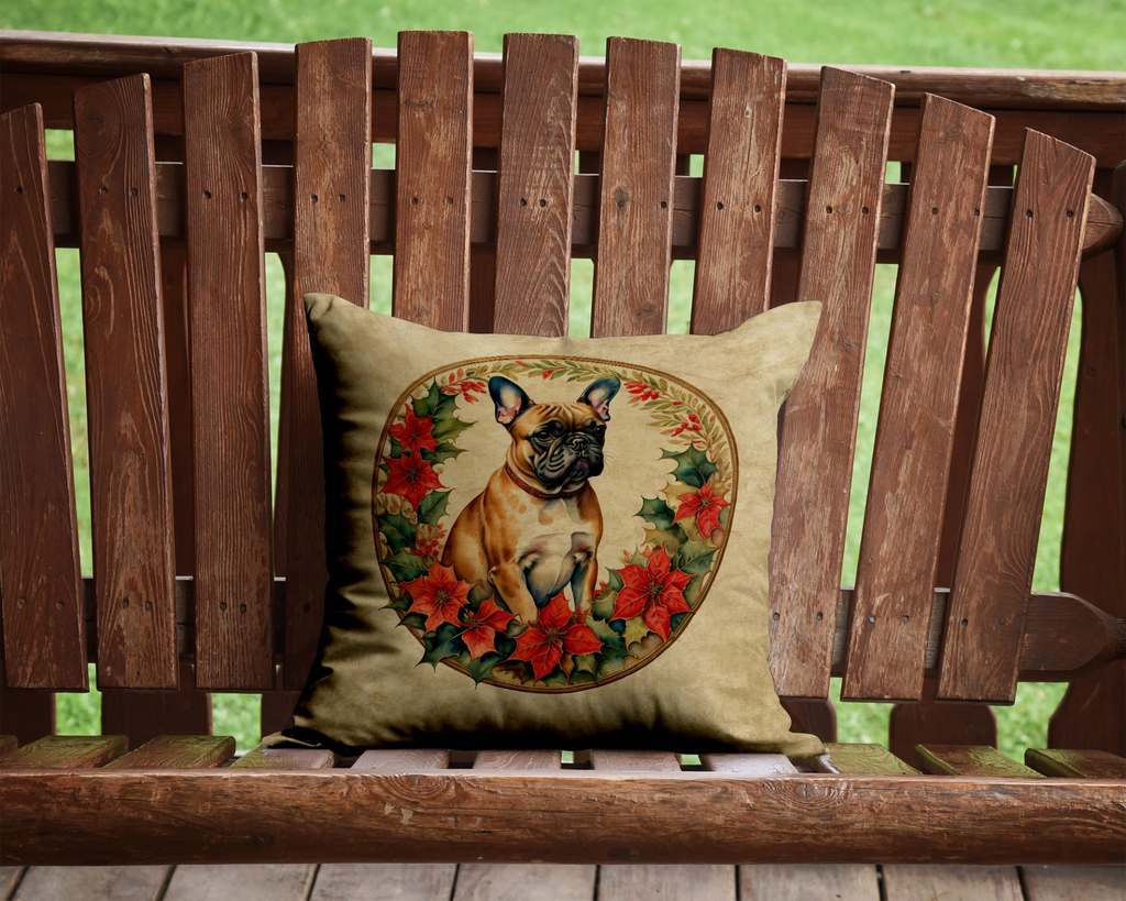 Glamorous Pups : French Bulldog Christmas Flowers Throw Pillow