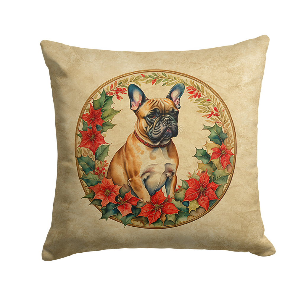 Glamorous Pups : French Bulldog Christmas Flowers Throw Pillow
