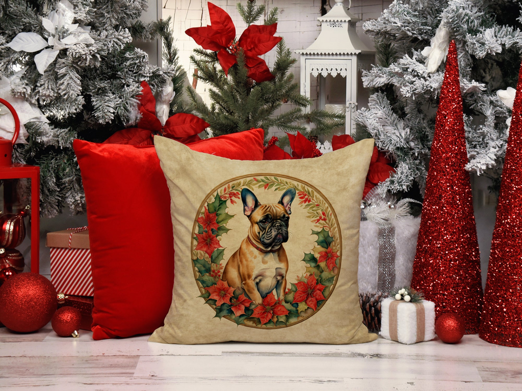 Glamorous Pups : French Bulldog Christmas Flowers Throw Pillow