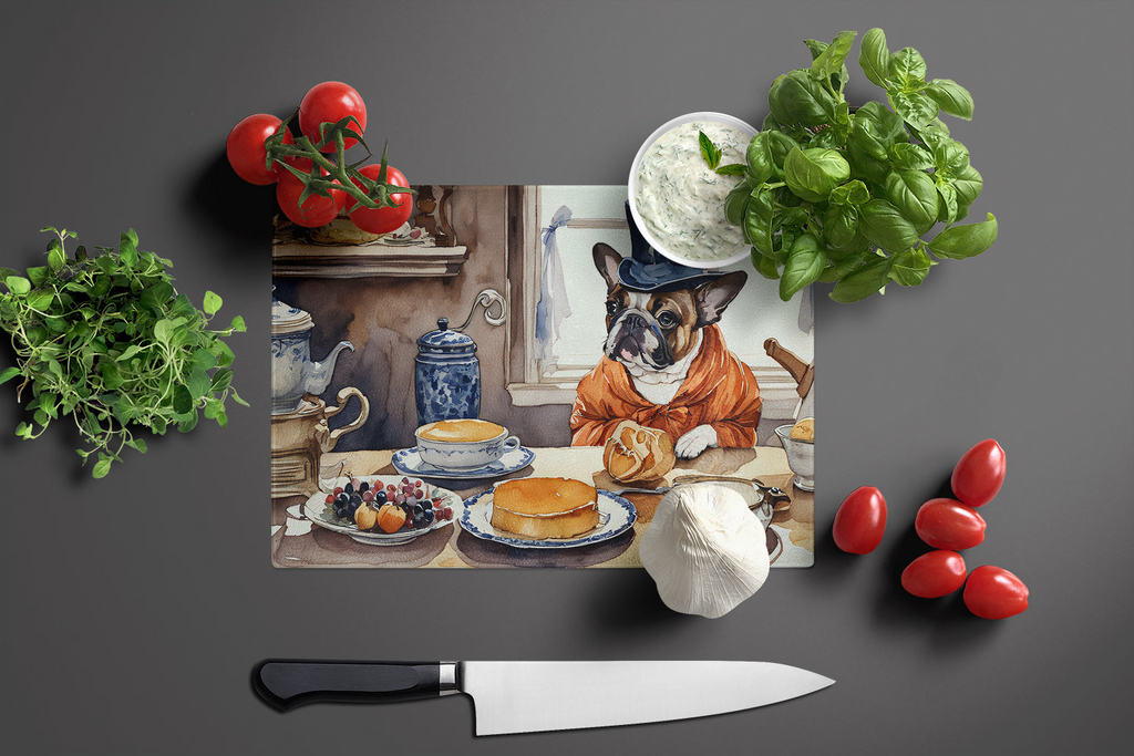Glamorous Pups : French Bulldog Fall Kitchen Pumpkins Glass Cutting Board
