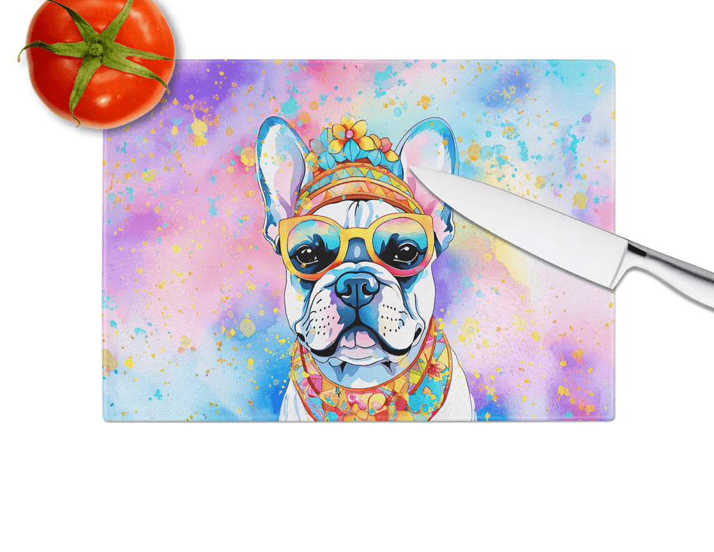 Glamorous Pups : French Bulldog Hippie Dawg Glass Cutting Board