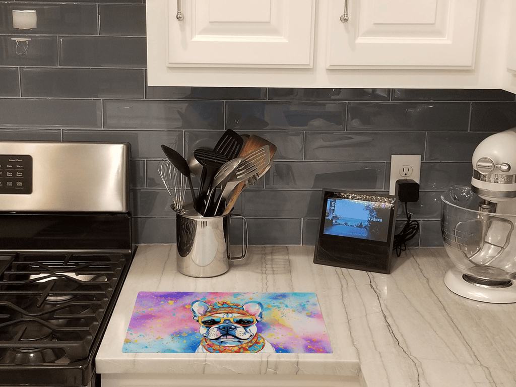 Glamorous Pups : French Bulldog Hippie Dawg Glass Cutting Board