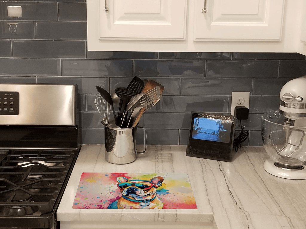 Glamorous Pups : French Bulldog Hippie Dawg Glass Cutting Board