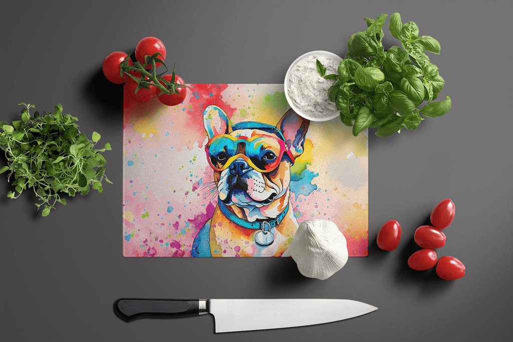 Glamorous Pups : French Bulldog Hippie Dawg Glass Cutting Board