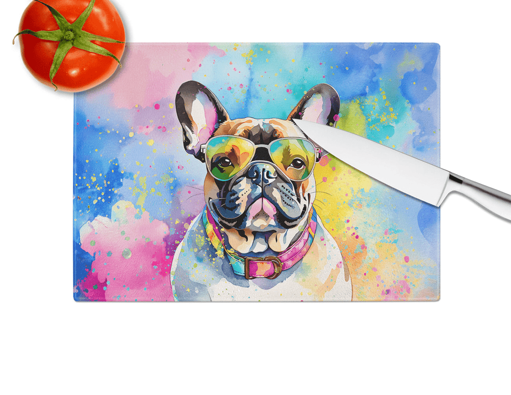 Glamorous Pups : French Bulldog Hippie Dawg Glass Cutting Board