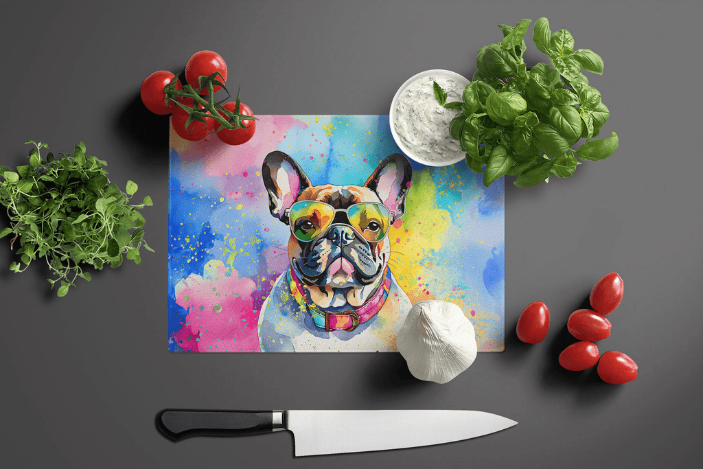 Glamorous Pups : French Bulldog Hippie Dawg Glass Cutting Board