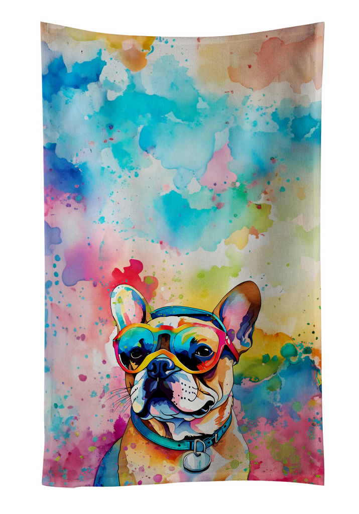 Glamorous Pups : French Bulldog Hippie Dawg Kitchen Towel