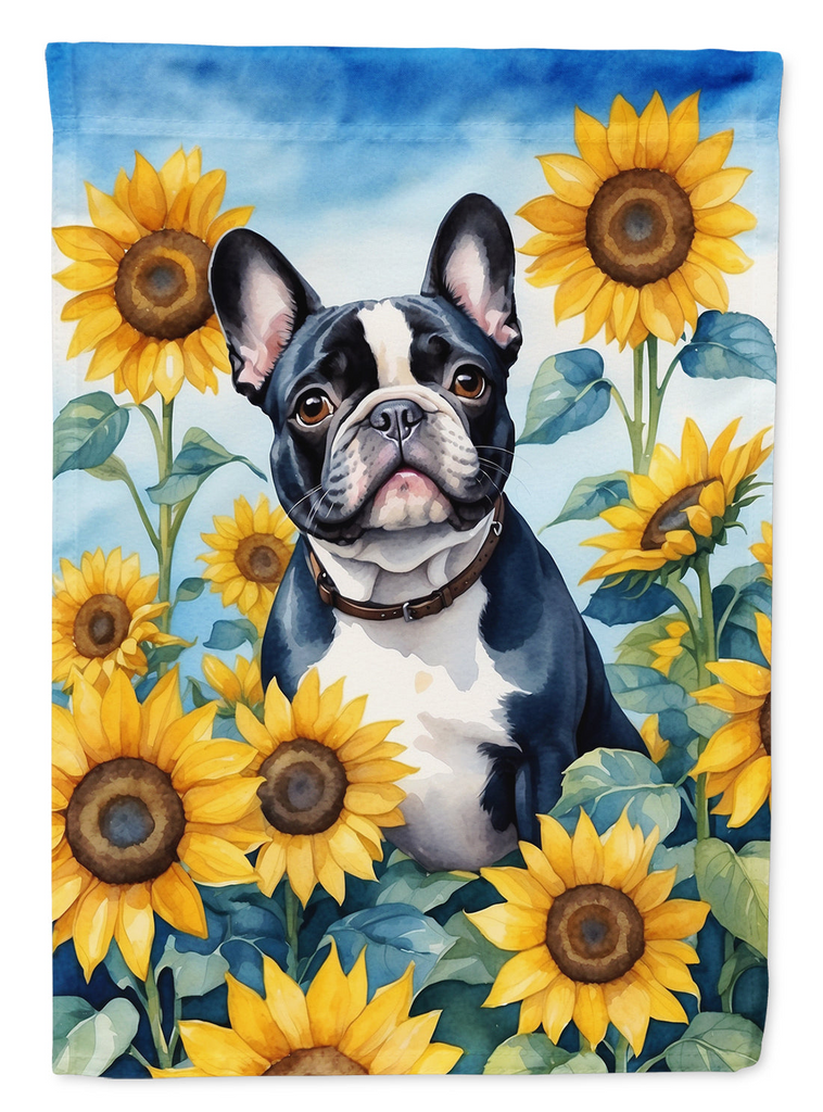 Glamorous Pups : French Bulldog in Sunflowers Garden Flag