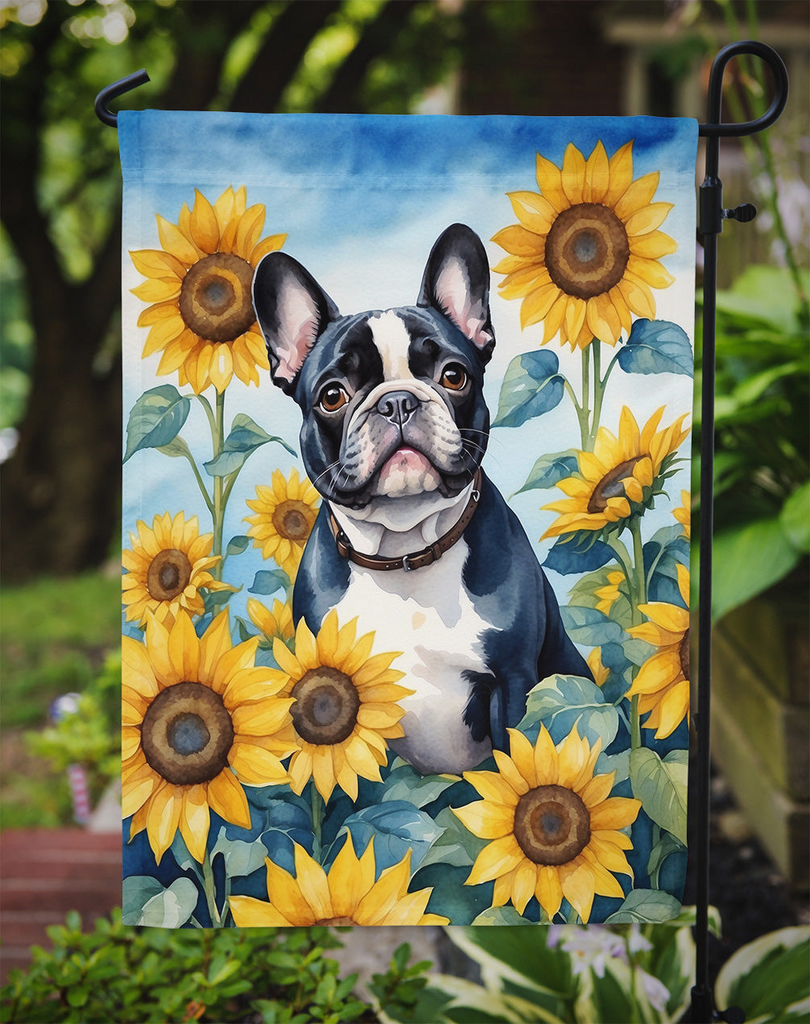 Glamorous Pups : French Bulldog in Sunflowers Garden Flag