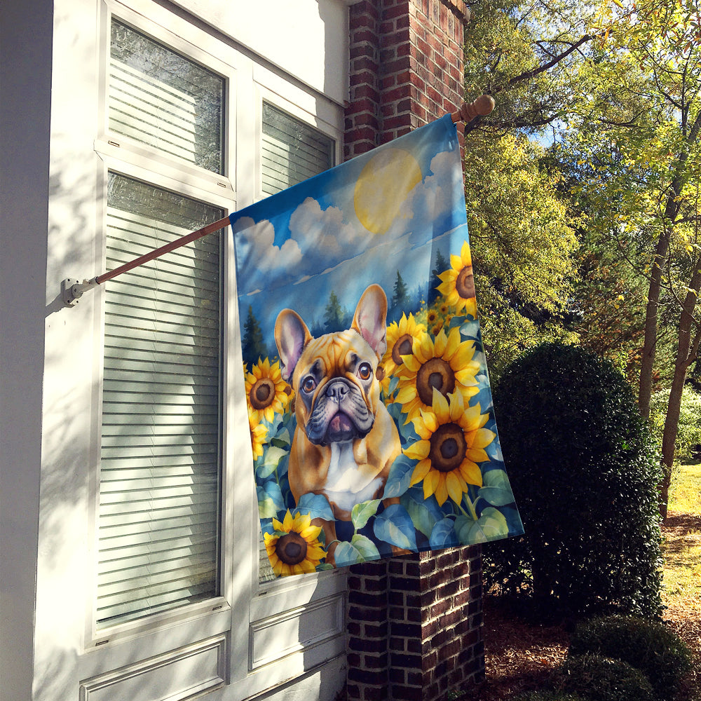 Glamorous Pups : French Bulldog in Sunflowers House Flag