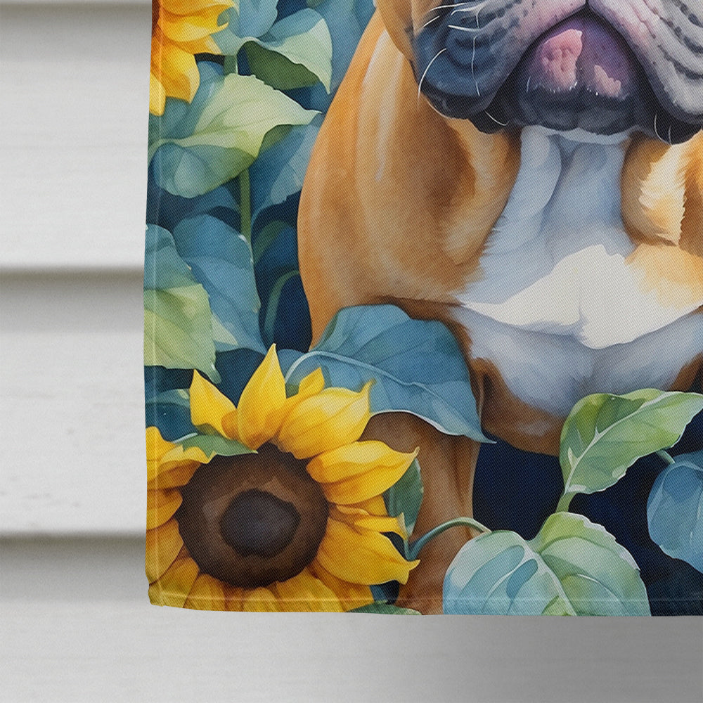 Glamorous Pups : French Bulldog in Sunflowers House Flag