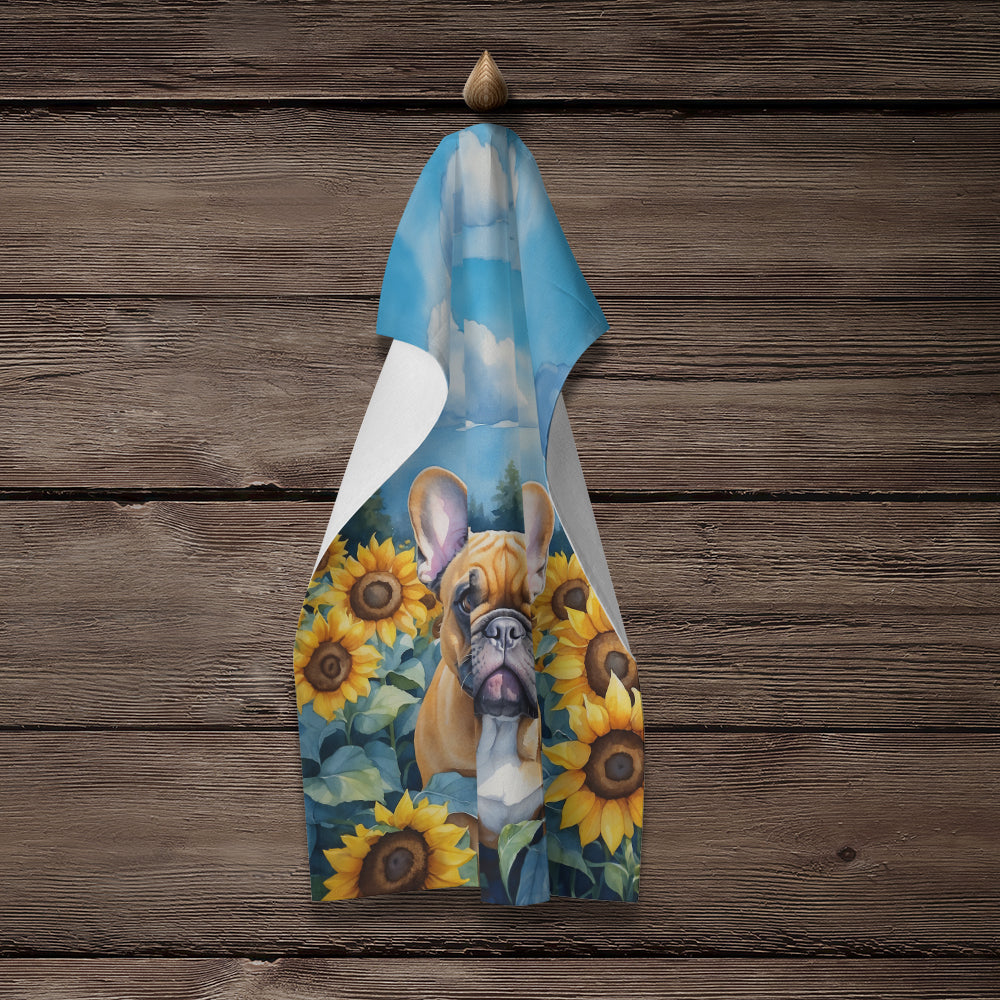 Glamorous Pups : French Bulldog in Sunflowers Kitchen Towel
