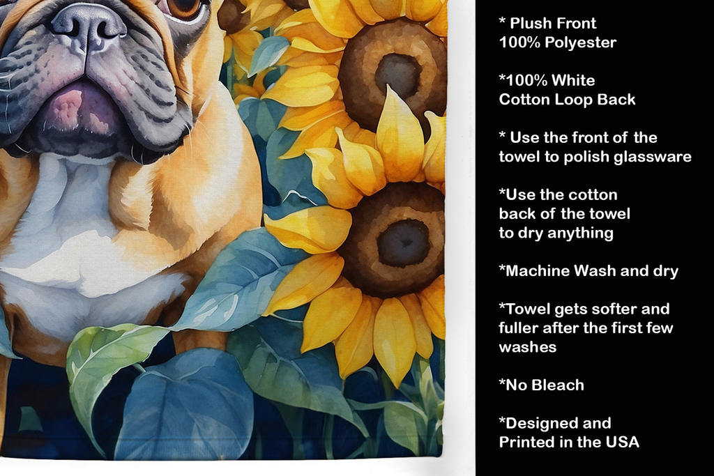 Glamorous Pups : French Bulldog in Sunflowers Kitchen Towel