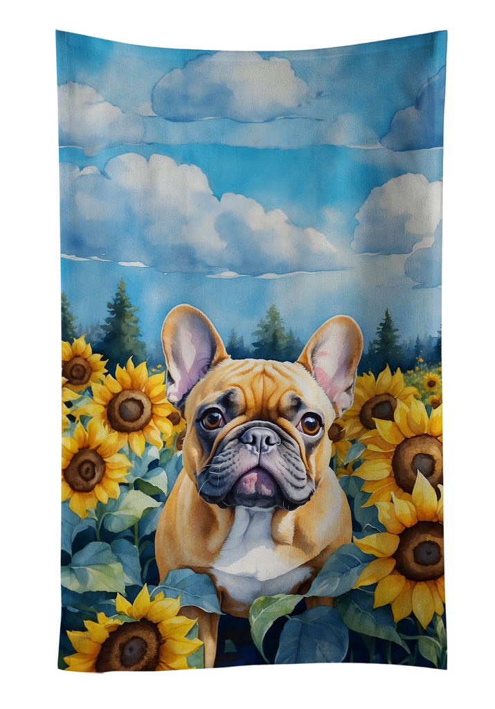 Glamorous Pups : French Bulldog in Sunflowers Kitchen Towel