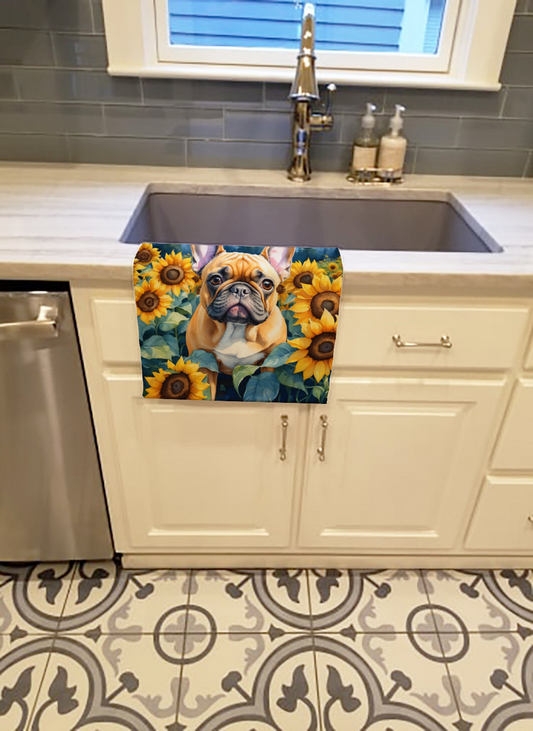 Glamorous Pups : French Bulldog in Sunflowers Kitchen Towel