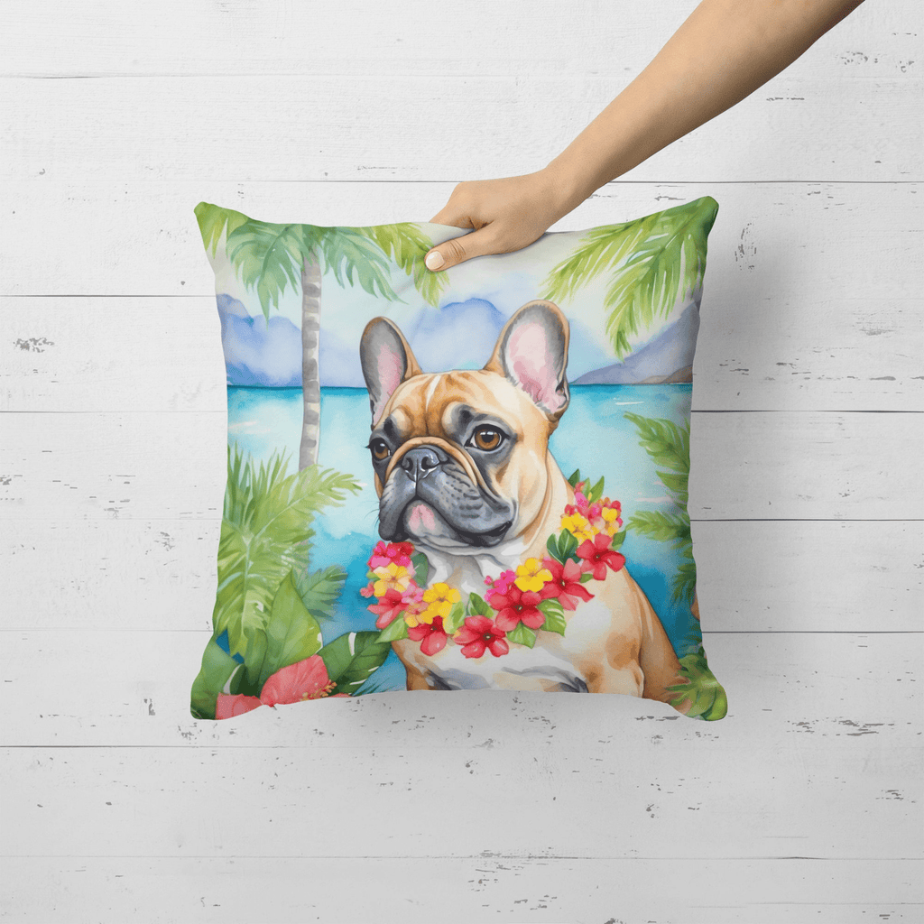 Glamorous Pups : French Bulldog Luau Throw Pillow