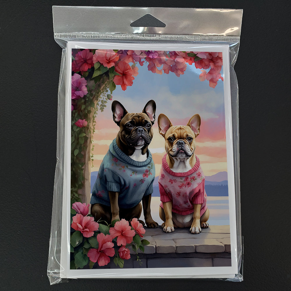 Glamorous Pups : French Bulldog Two Hearts Greeting Cards Pack of 8