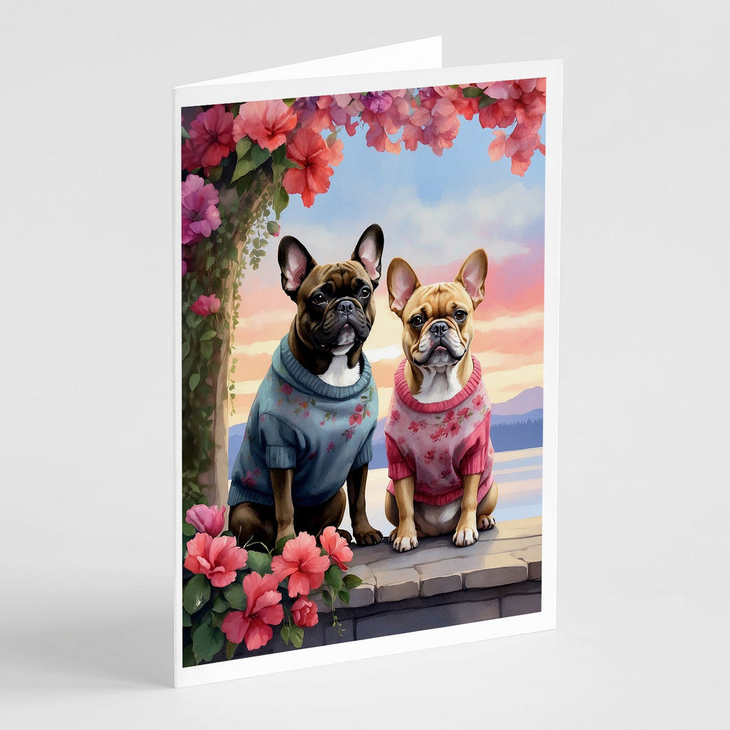 Glamorous Pups : French Bulldog Two Hearts Greeting Cards Pack of 8