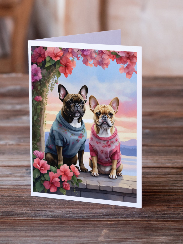 Glamorous Pups : French Bulldog Two Hearts Greeting Cards Pack of 8