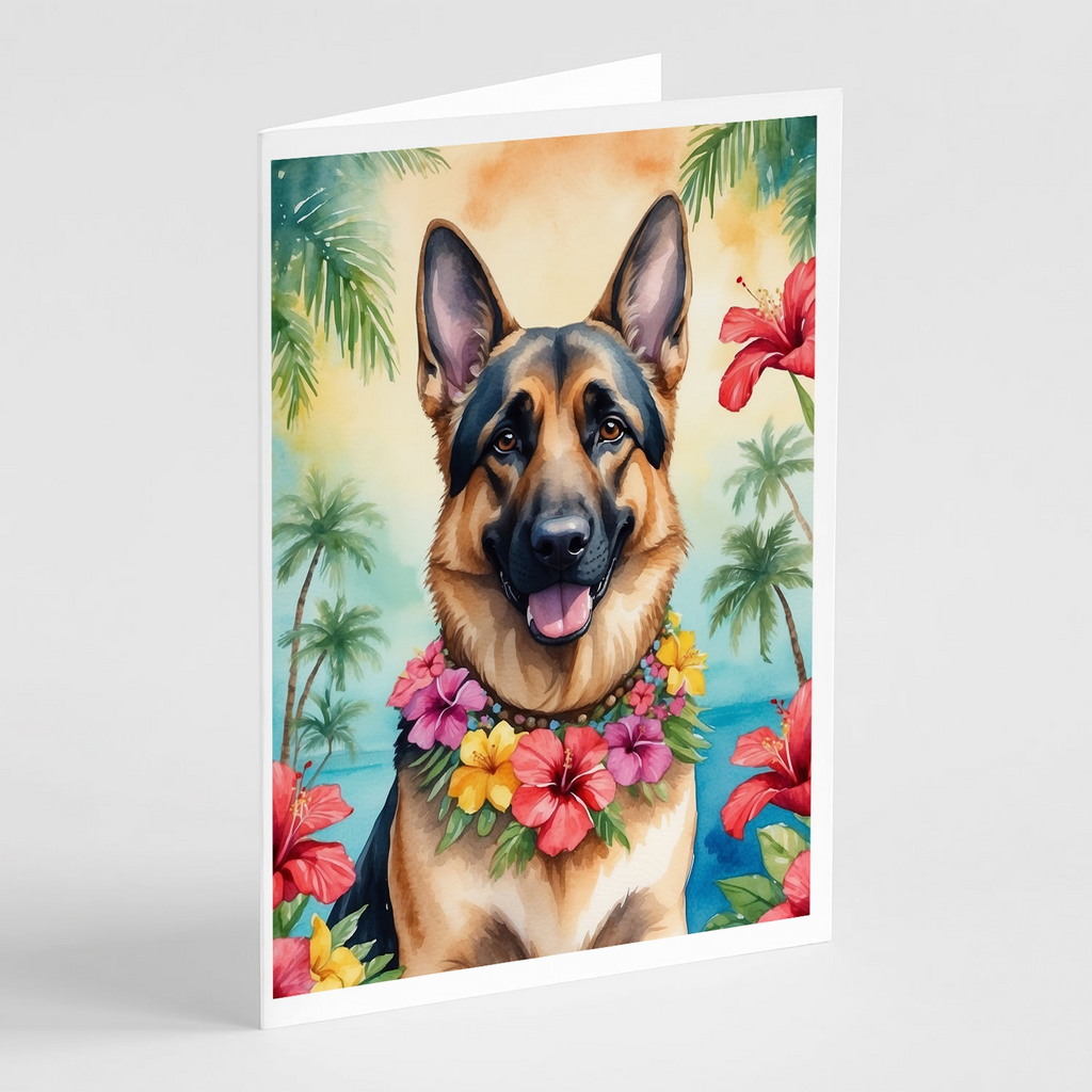 Glamorous Pups : German Shepherd Luau Greeting Cards Pack of 8