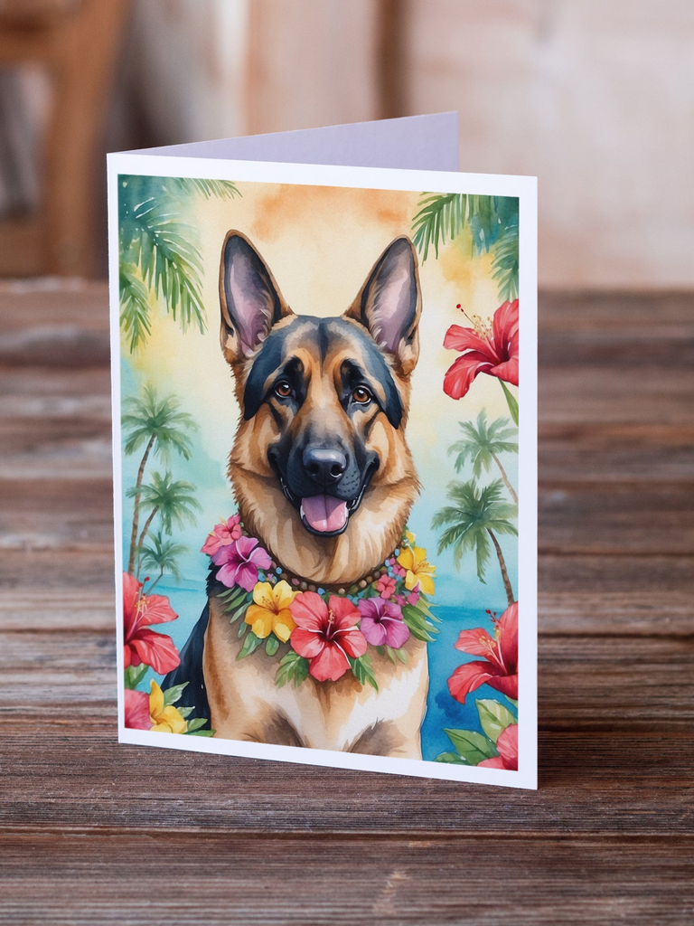 Glamorous Pups : German Shepherd Luau Greeting Cards Pack of 8