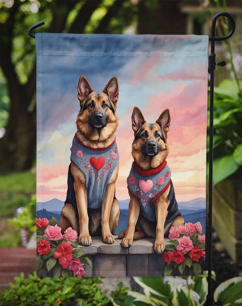 Glamorous Pups : German Shepherd Two Hearts Garden Flag
