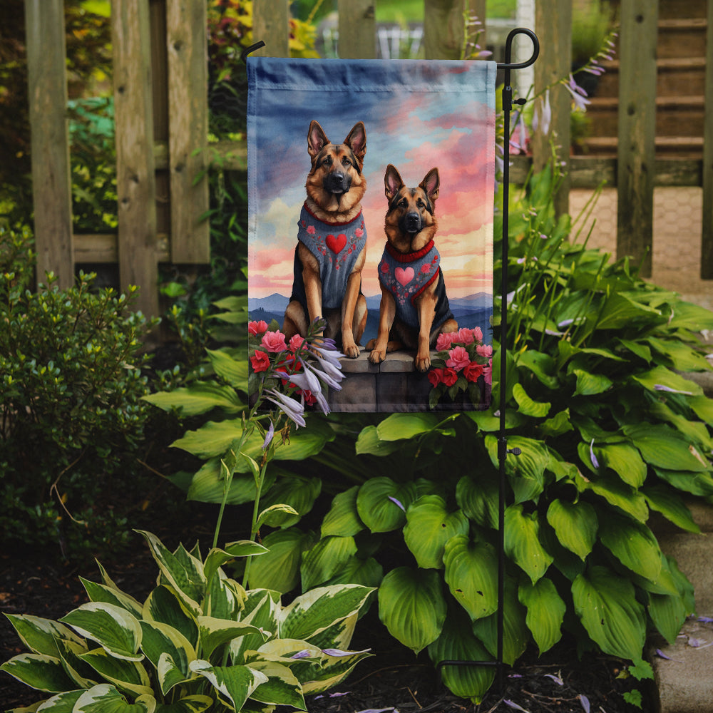 Glamorous Pups : German Shepherd Two Hearts Garden Flag
