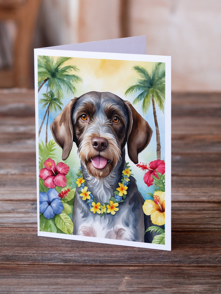 Glamorous Pups : German Wirehaired Pointer Luau Greeting Cards Pack of 8