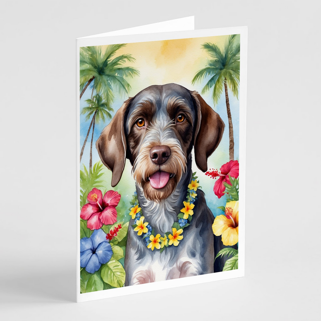 Glamorous Pups : German Wirehaired Pointer Luau Greeting Cards Pack of 8