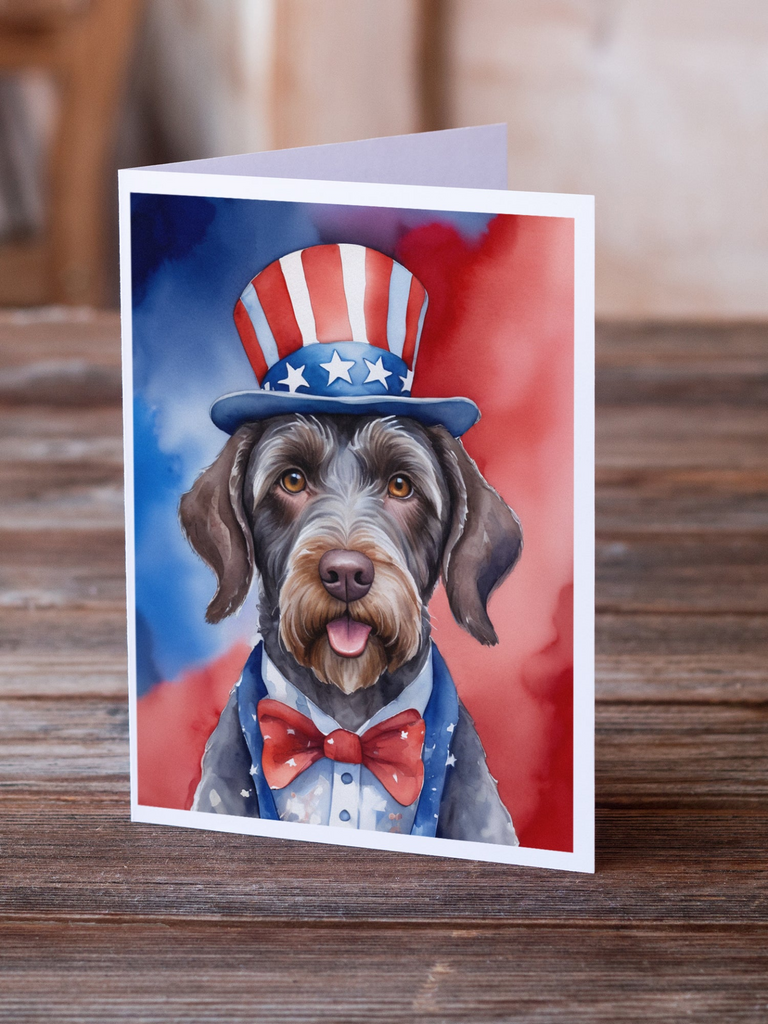 Glamorous Pups : German Wirehaired Pointer Patriotic American Greeting Cards Pack of 8