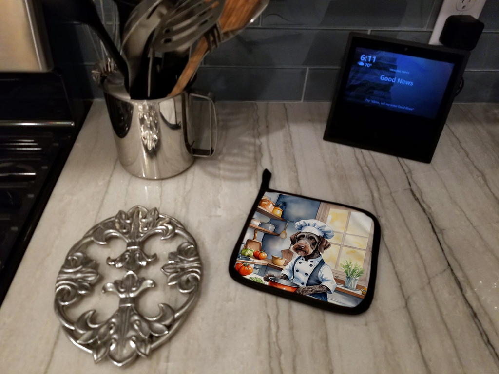 Glamorous Pups : German Wirehaired Pointer The Chef Pair of Pot Holders