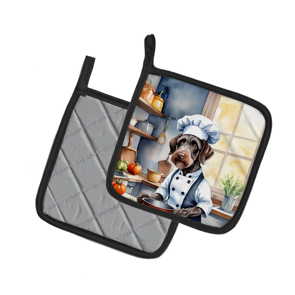 Glamorous Pups : German Wirehaired Pointer The Chef Pair of Pot Holders