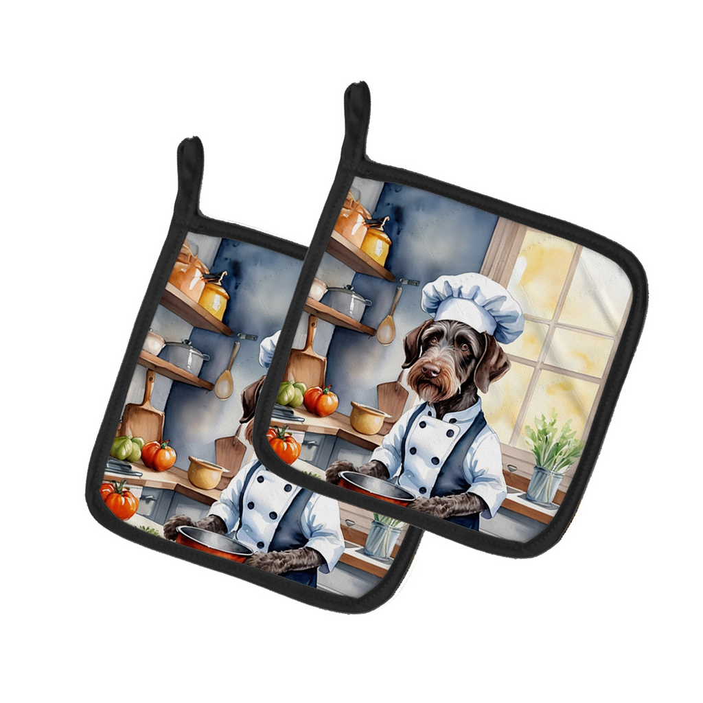 Glamorous Pups : German Wirehaired Pointer The Chef Pair of Pot Holders