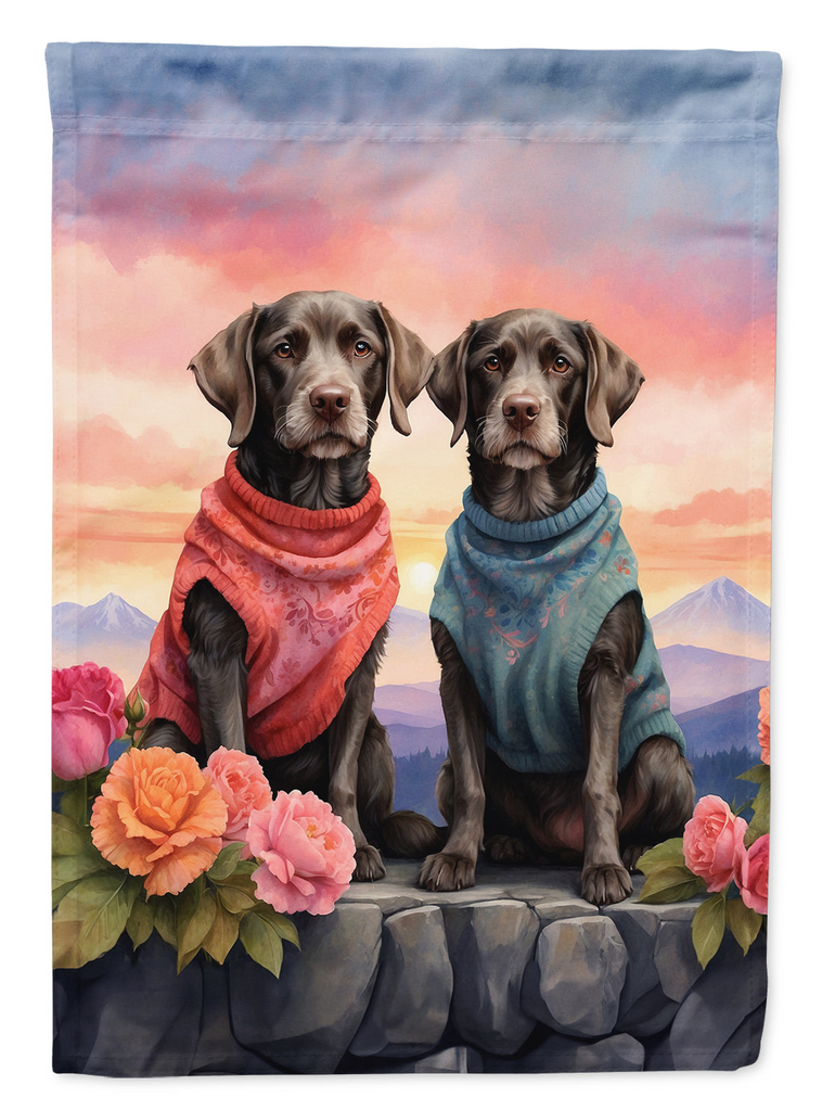 Glamorous Pups : German Wirehaired Pointer Two Hearts House Flag