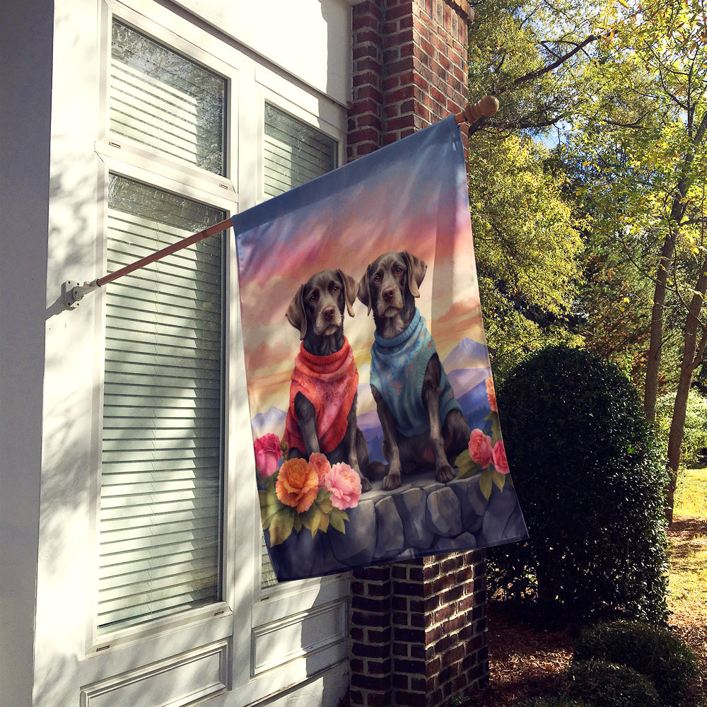 Glamorous Pups : German Wirehaired Pointer Two Hearts House Flag