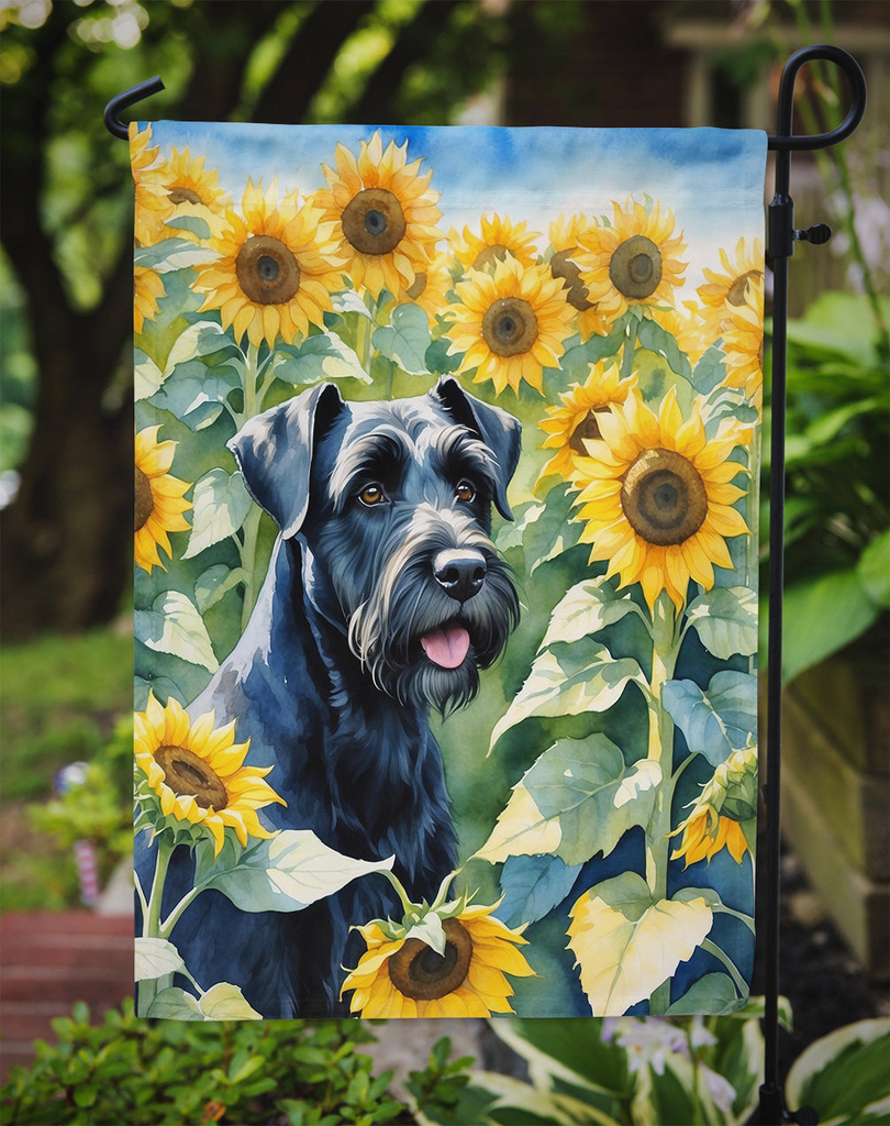 Glamorous Pups : Giant Schnauzer in Sunflowers Garden Flag