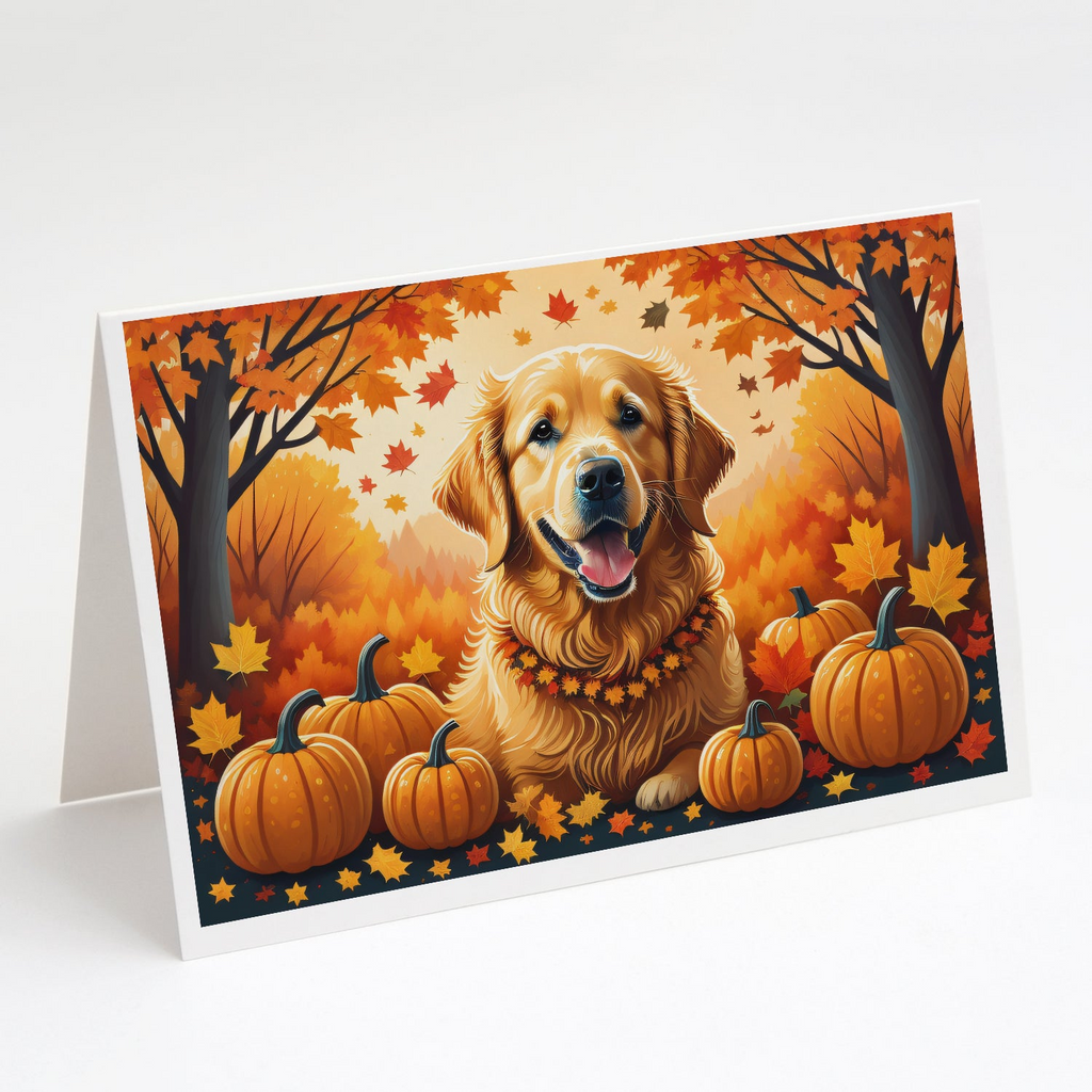 Glamorous Pups : Golden Retriever Fall Greeting Cards Pack of 8